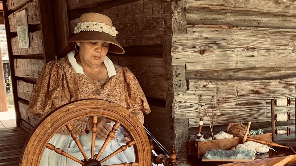 Joy spinning at Bear Bend Cabin July 2021